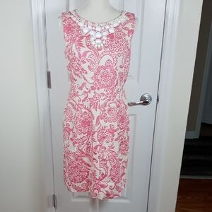 Willow Glenn Floral Pink/Ivory Sleeveless Dress Size 8 With Decorative Neckline